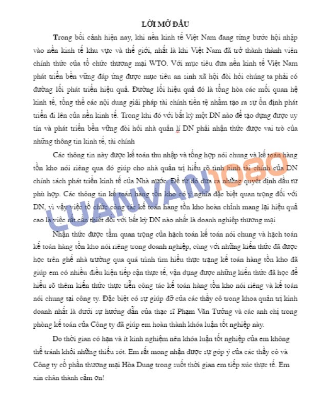 Luận văn kế toán hàng tồn kho tại công ty cổ phần Hòa Dung