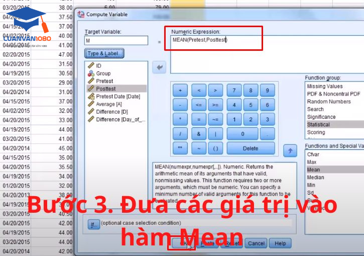 Bước 3. Đưa các giá trị vào hàm Mean - Cách gộp biến trong SPSS