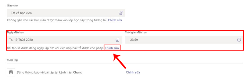 Bước 7: Xác định thời gian nộp bài tập