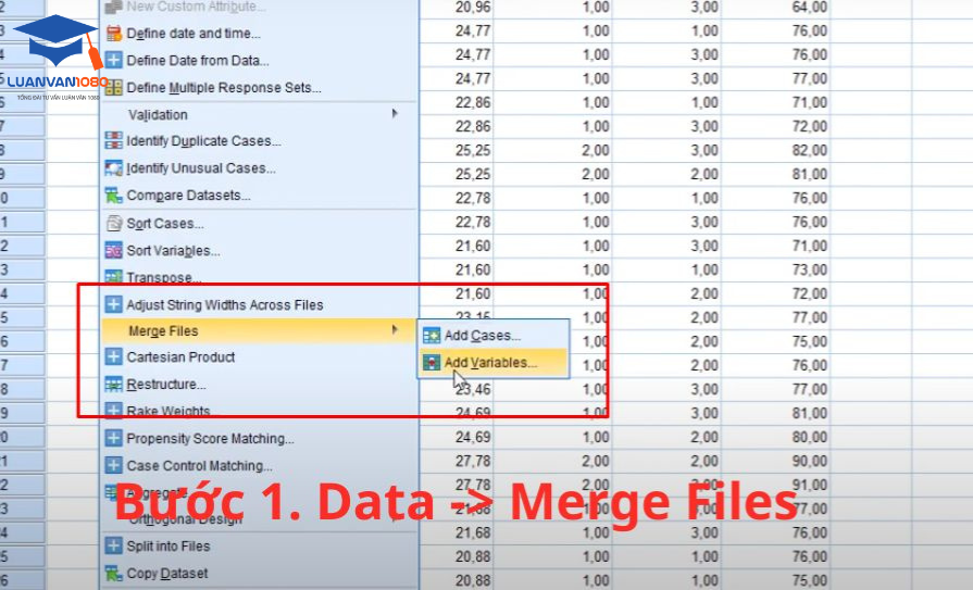 Bước 1. Chọn Data, Merge Files