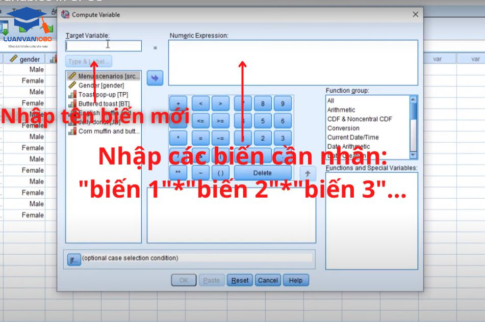 Bước 2. Đặt tên và nhập công thức - Cách gộp biến trong SPSS