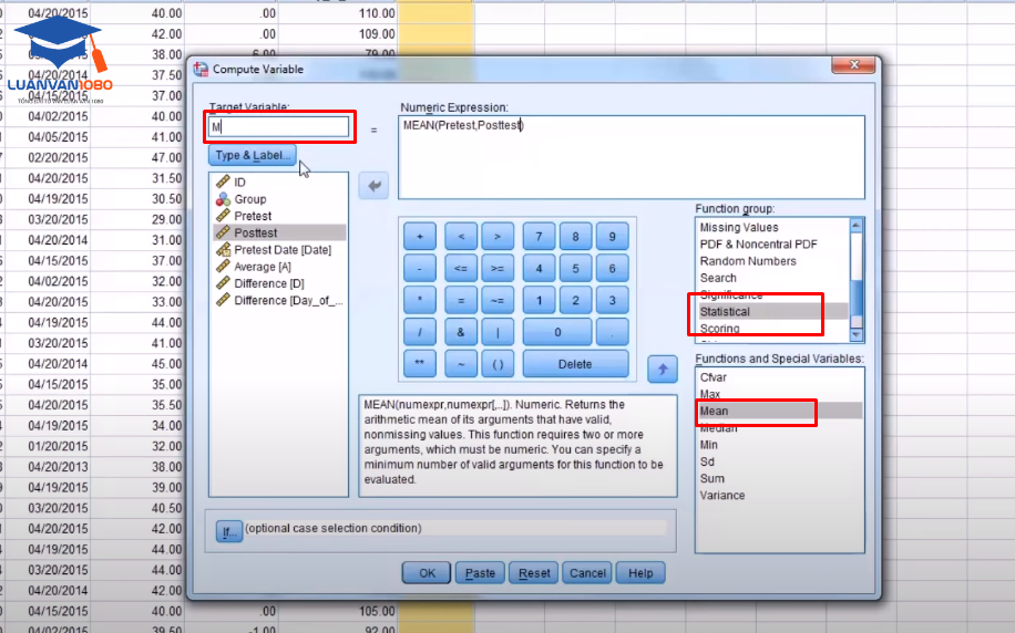 Bước 2. Điền và chọn các thông tin để tiến hành cách gộp nhiều biến trong SPSS