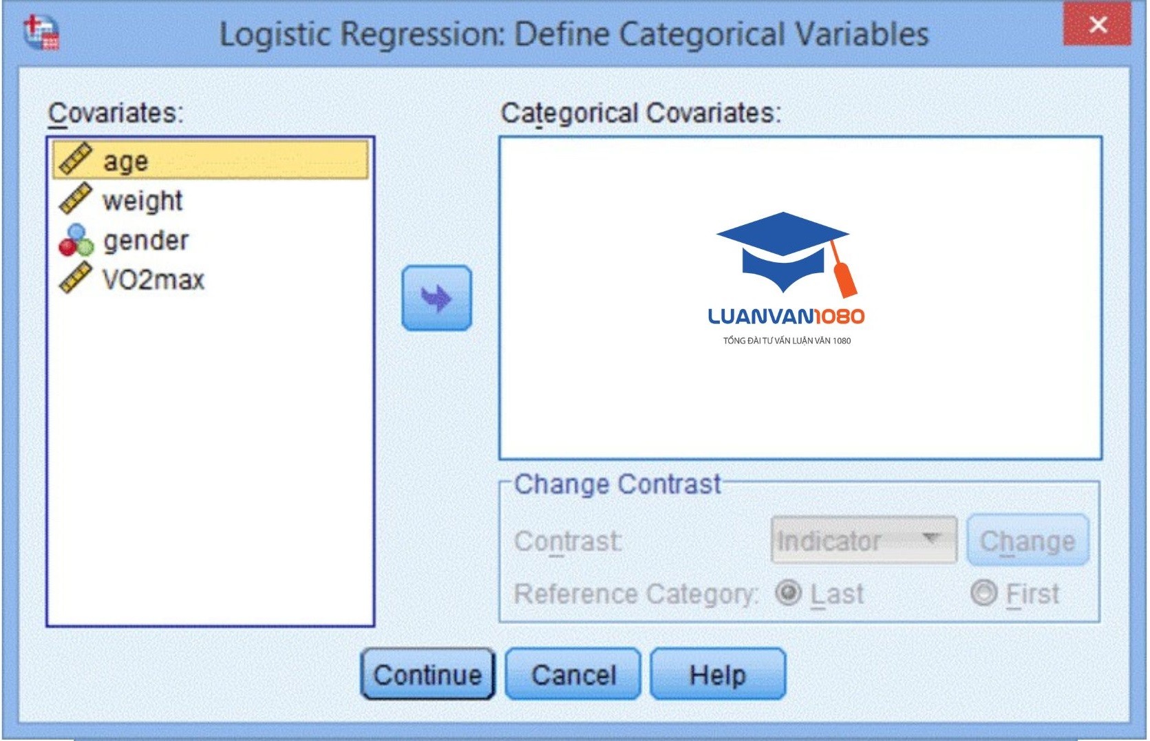 Giao diện hộp thoại Define Categorical Variables