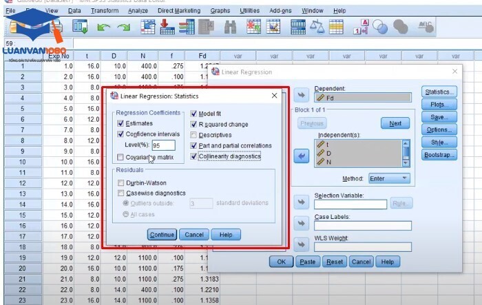 Bước 3 Hộp thoại Linear Regression Statistics