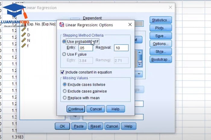 Bước 6. Hộp thoại Linear Regression Options