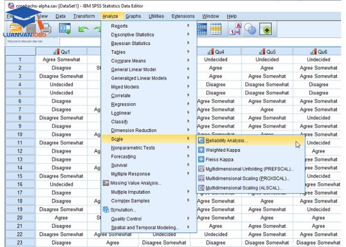 Chọn thẻ Analysis rồi nhấn vào Reliability Analysis...