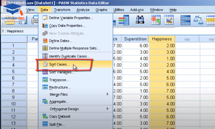 Dùng lệnh Sort Case để làm sạch dữ liệu SPSS