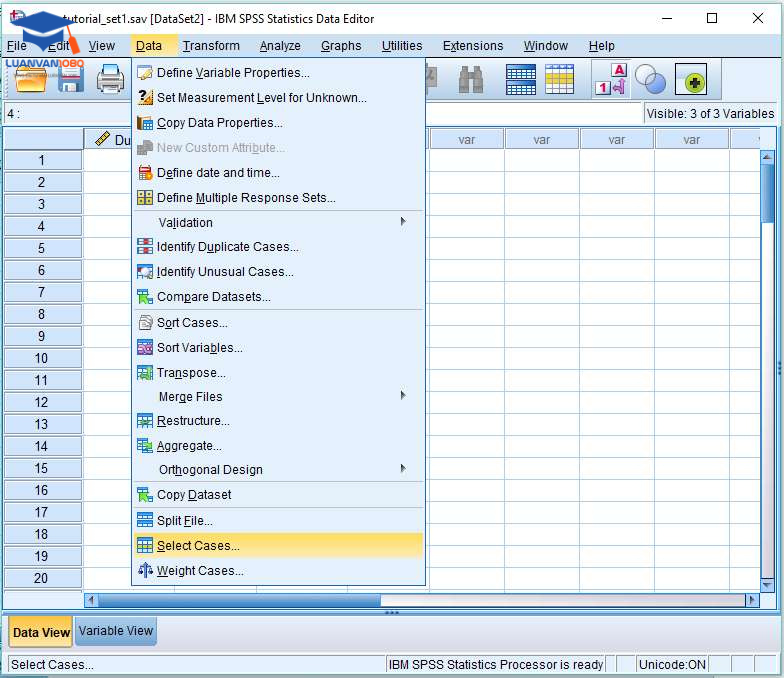 Cách làm sạch dữ liệu: Bước 1. Data - Select Cases…