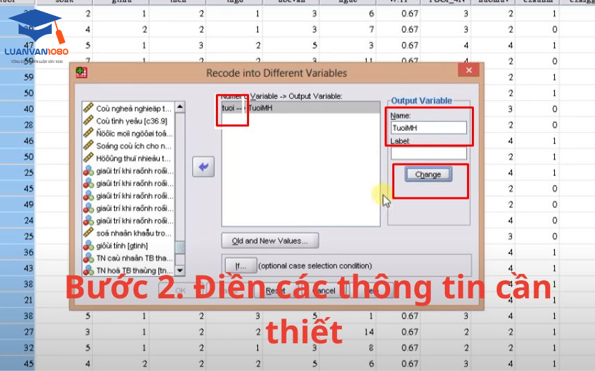 Bước 2. Điền các thông tin cần thiết để tiến hành cách gộp biến trong SPSS