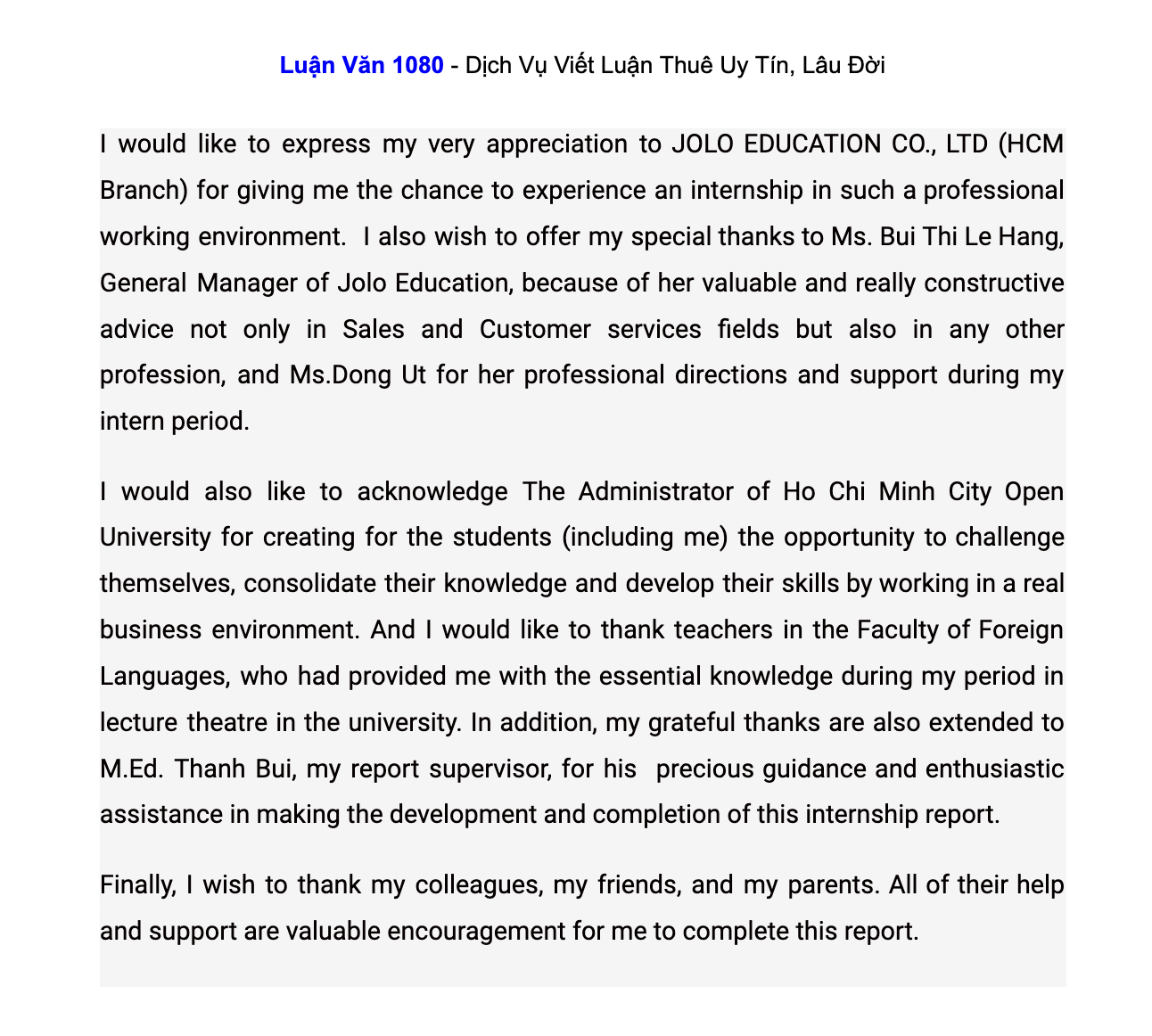 Mẫu acknowledgement hấp dẫn nhất