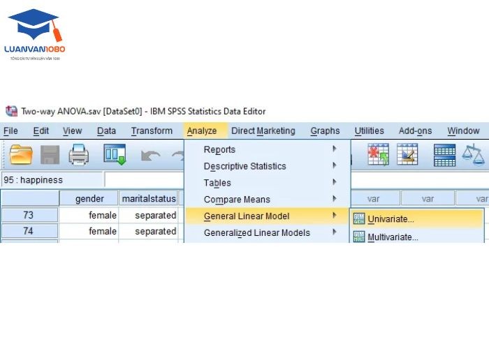 Chọn Analyze > General Linear Model > Univariate