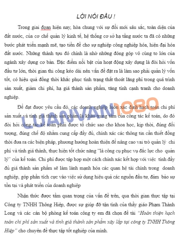 Luận văn kế toán chi phí sản xuất tại công ty Thông Hiệp