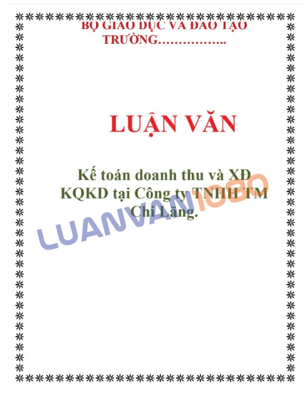 Luận văn kế toán doanh thu tại công ty TNHH Chi Lăng