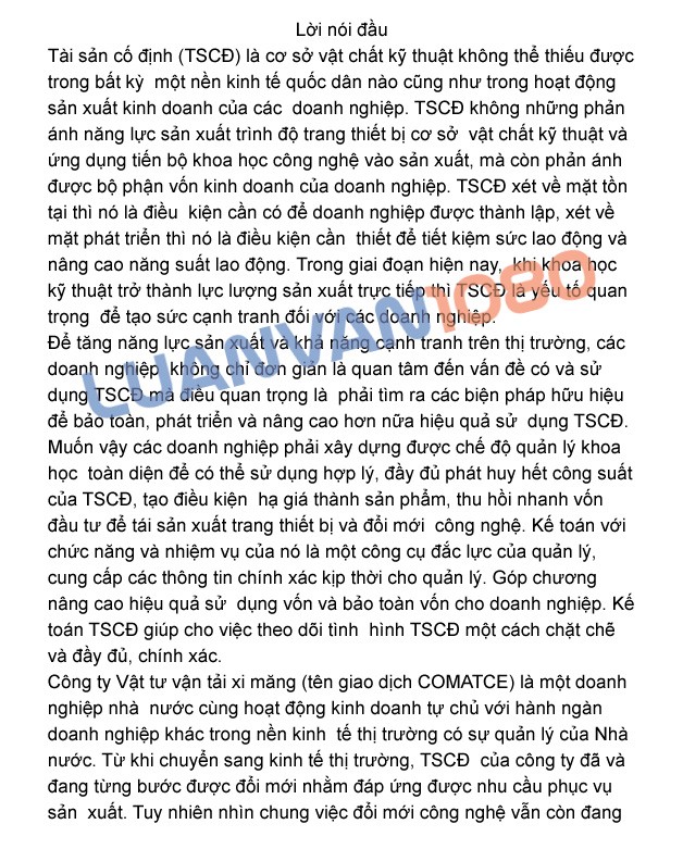 Luận văn kế toán tài sản cố định tại Công ty Vật tư xi măng