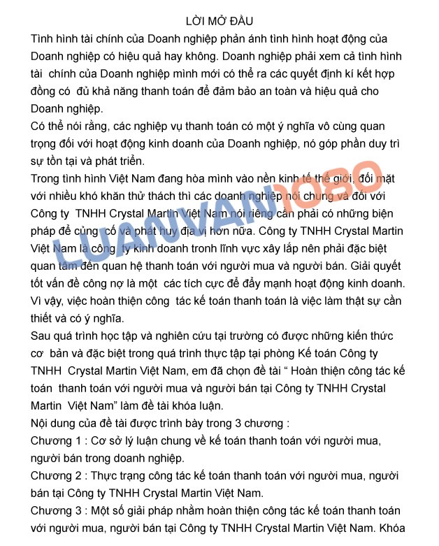 Luận văn kế toán thanh toán tại công ty Crystal Martin Việt Nam