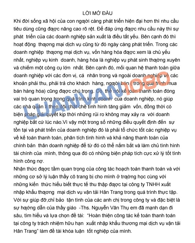 Luận văn kế toán thanh toán tại công ty xuất nhập khẩu