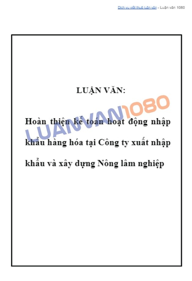 Tham khảo luận văn kế toán xuất nhập khẩu nông nghiệp