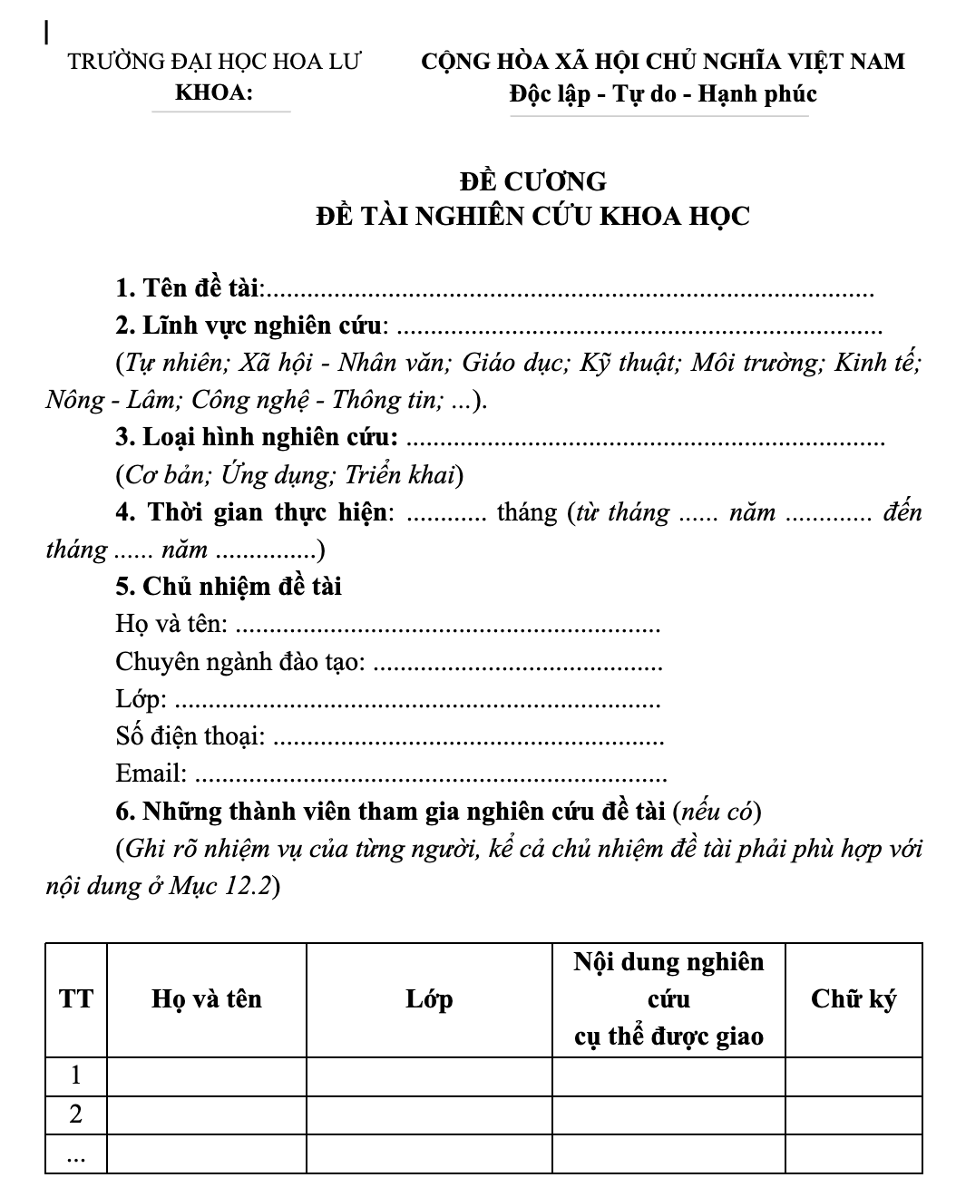 Mẫu đề cương nghiên cứu khoa học ấn tượng