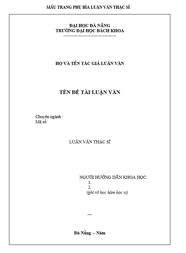 Cách trình bày trang bìa phụ luận văn thạc sĩ