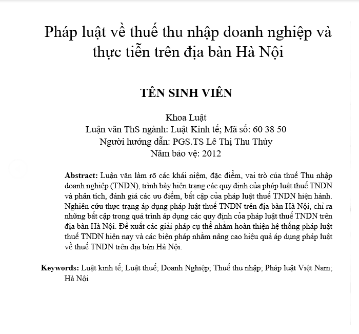 Mẫu luận văn thạc sĩ về thuế của doanh nghiệp trong thực tiễn hay nhất